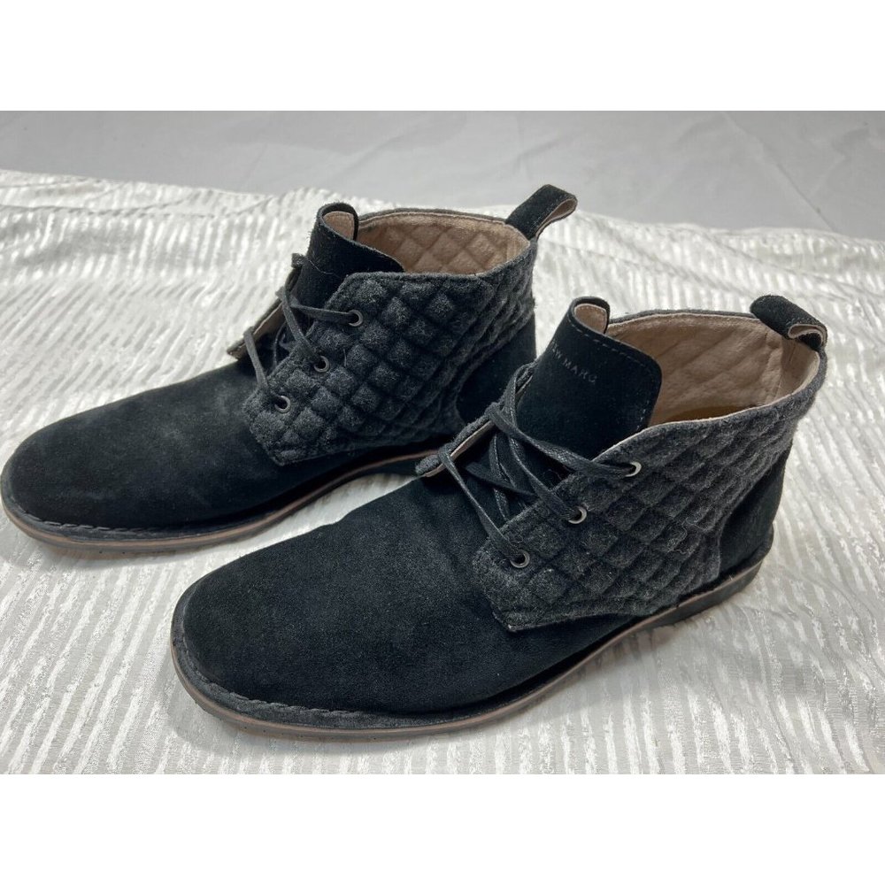 ANDREW MARC Mens Dorchester Round Toe Lace Up Leather Chukka Shoes Black Size 10